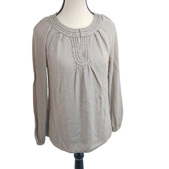 Boden Blouse Womens Size 6 Gray Bib Collar Long Sleeve Classic Lightweight - Picture 1 of 8